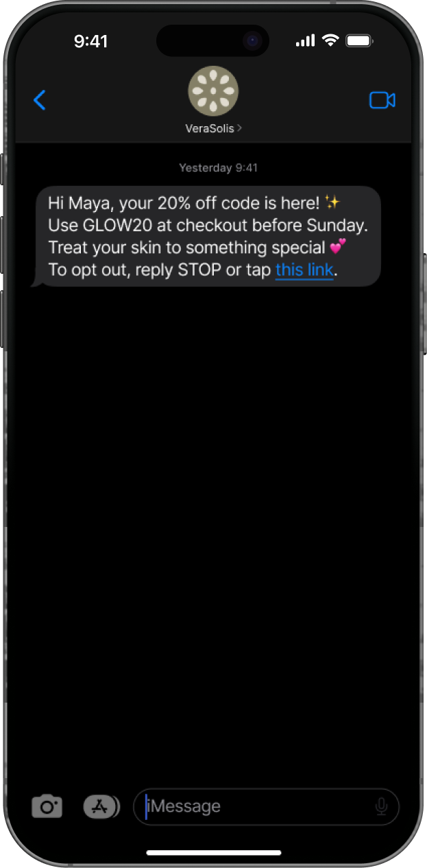 A marketing SMS sent via Zixflow encourages users to make a purchasing decision quickly.